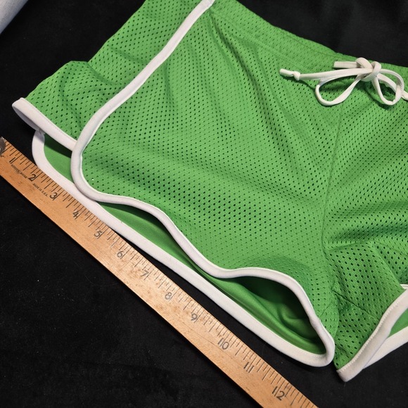 Y2K Neon Green Mesh Athletic Shorts Size L Unisex Retro Gym Drawstring Vintage - Picture 7 of 13